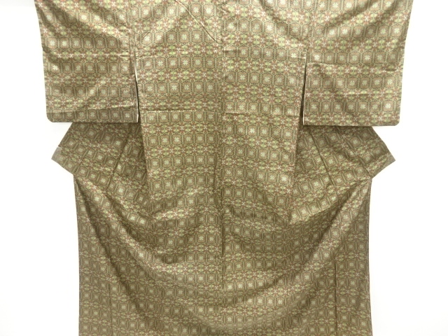 JAPANESE KIMONO / TOKAMACHI TSUMUGI / WOVEN KIKKO WITH FLOWER